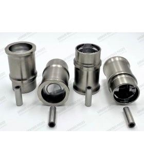 Jeu de 4 pistons et 4 chemises Ø 65mm avec segments et axes (Ø18x57mm) - R5.TL apres 1972 (Moteur 956cc, Type 689.10) - 2