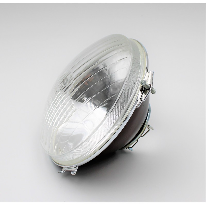 Curved headlight optics for fitting with original European code bulb