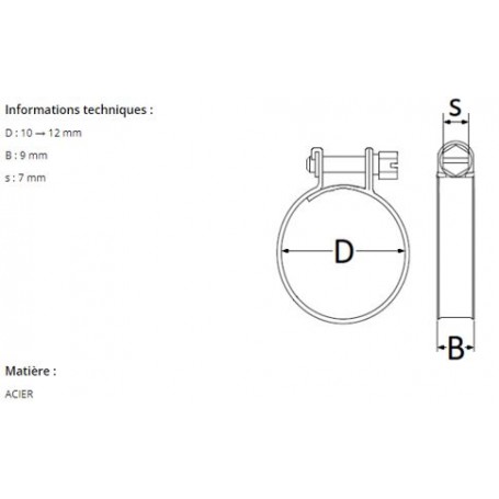 Collier de serrage à vis en acier - Ø 10 à 12mm