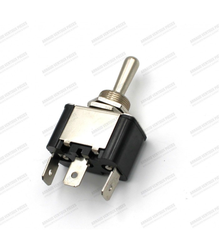 Round metal lever switch Ø12mm 12V - 15A (x2 ON/OFF/ON positions with x3 pins - 1