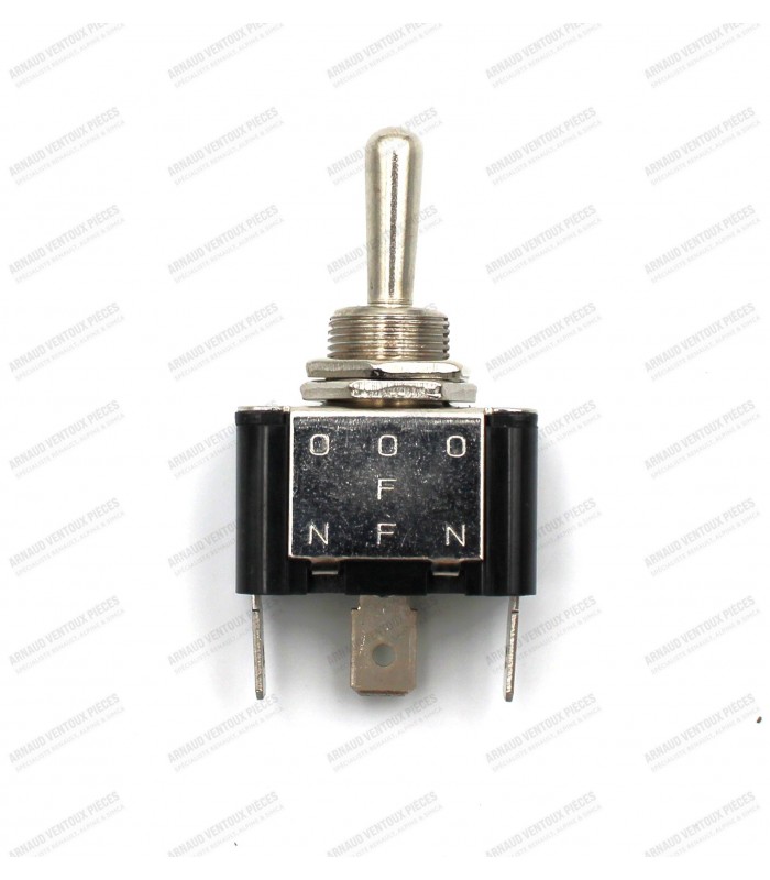 Round metal lever switch Ø12mm 12V - 15A (x2 ON/OFF/ON positions with x3 pins - 3