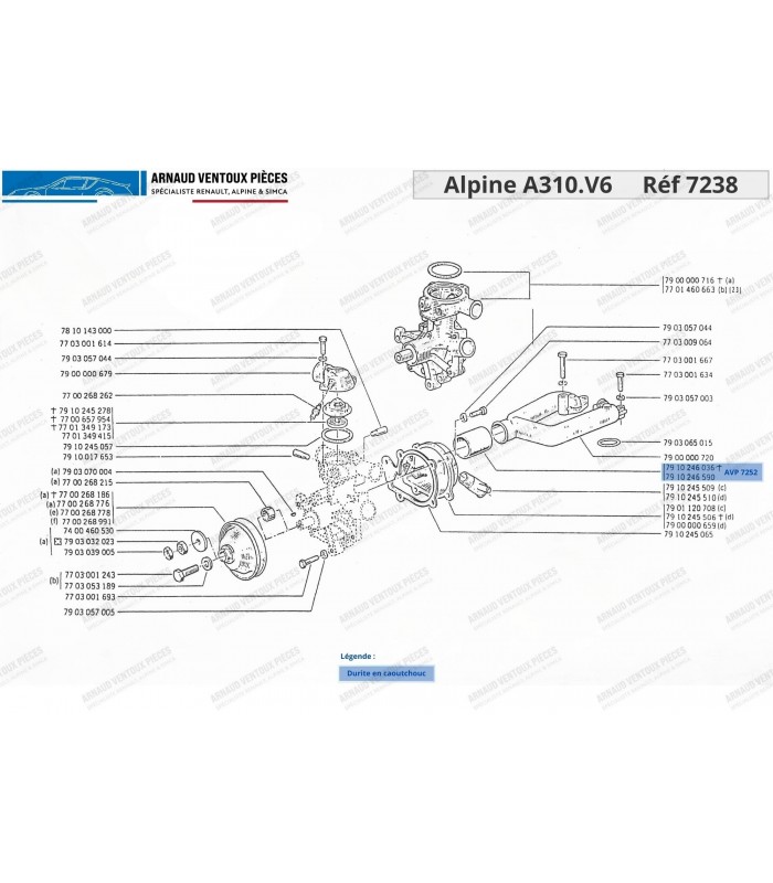 Durite de refroidissement moteur : Couvercle arrière de pompe à eau / Pipe d'eau en alu "Y"  entre les culasses - Réf 7910246590